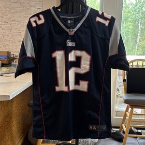 32-3 NFL Tom Brady #12 Navy and Gray On-Field Jersey